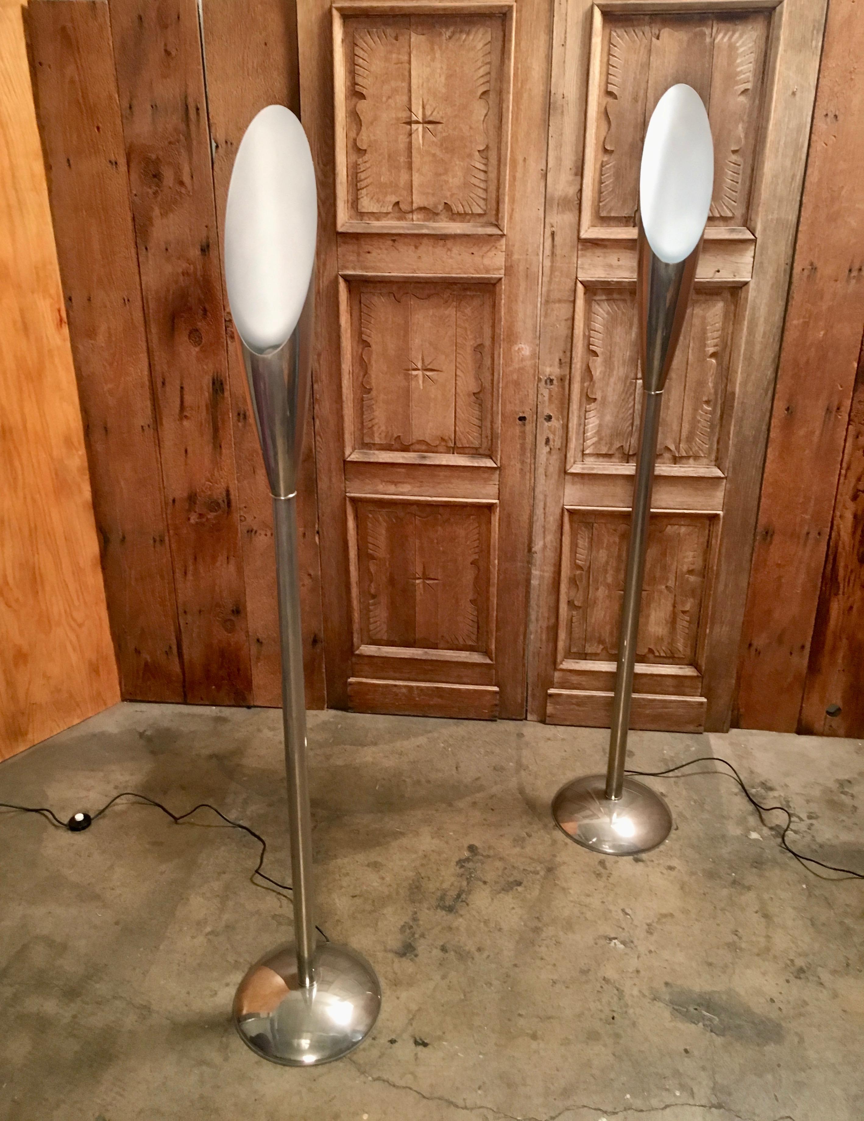 Modernist Aluminum Torchère Floor Lamps In Good Condition In Denton, TX