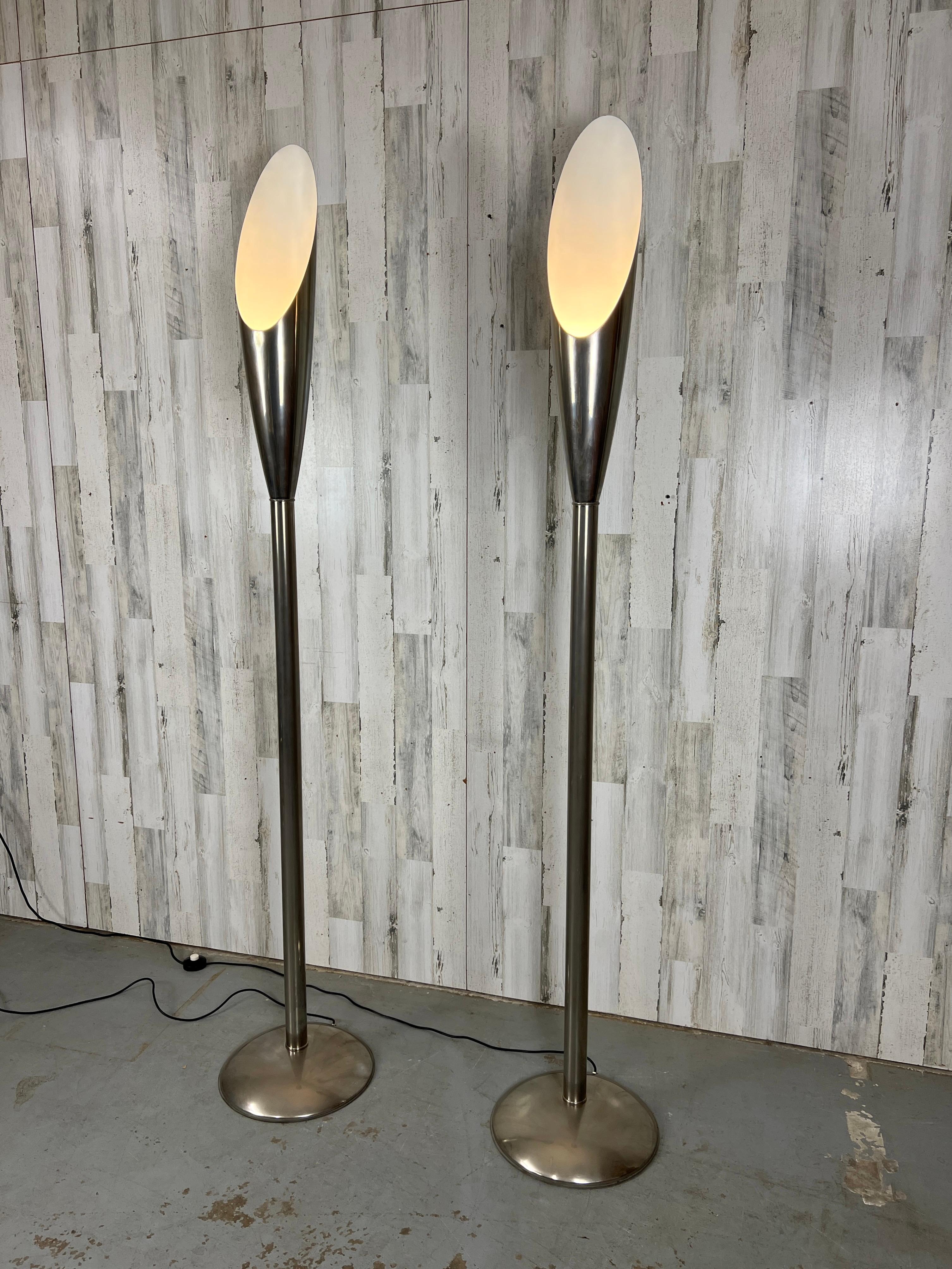 Modernist Aluminum Torchère Floor Lamps In Good Condition For Sale In Denton, TX