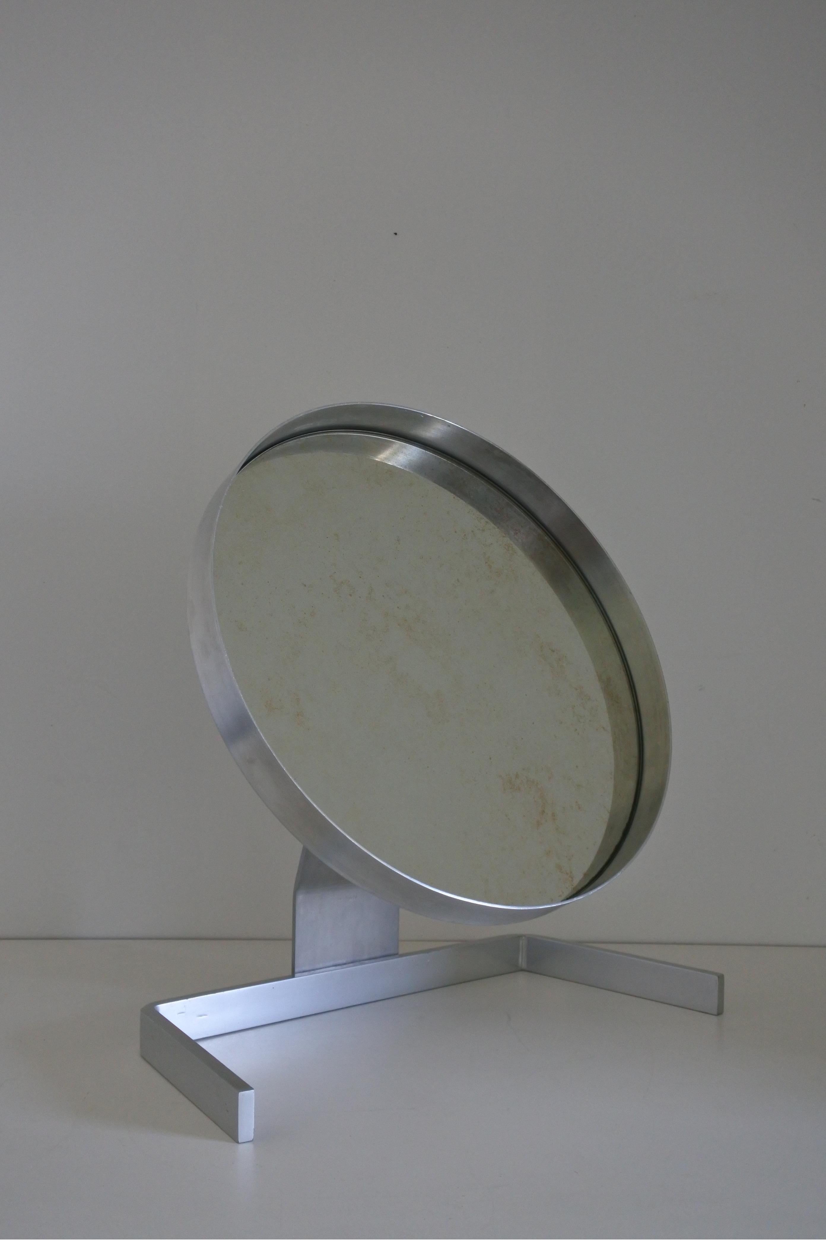 Modernist Aluminum Vanity or Table Mirror by Pierre Vandel, France 1970s 4