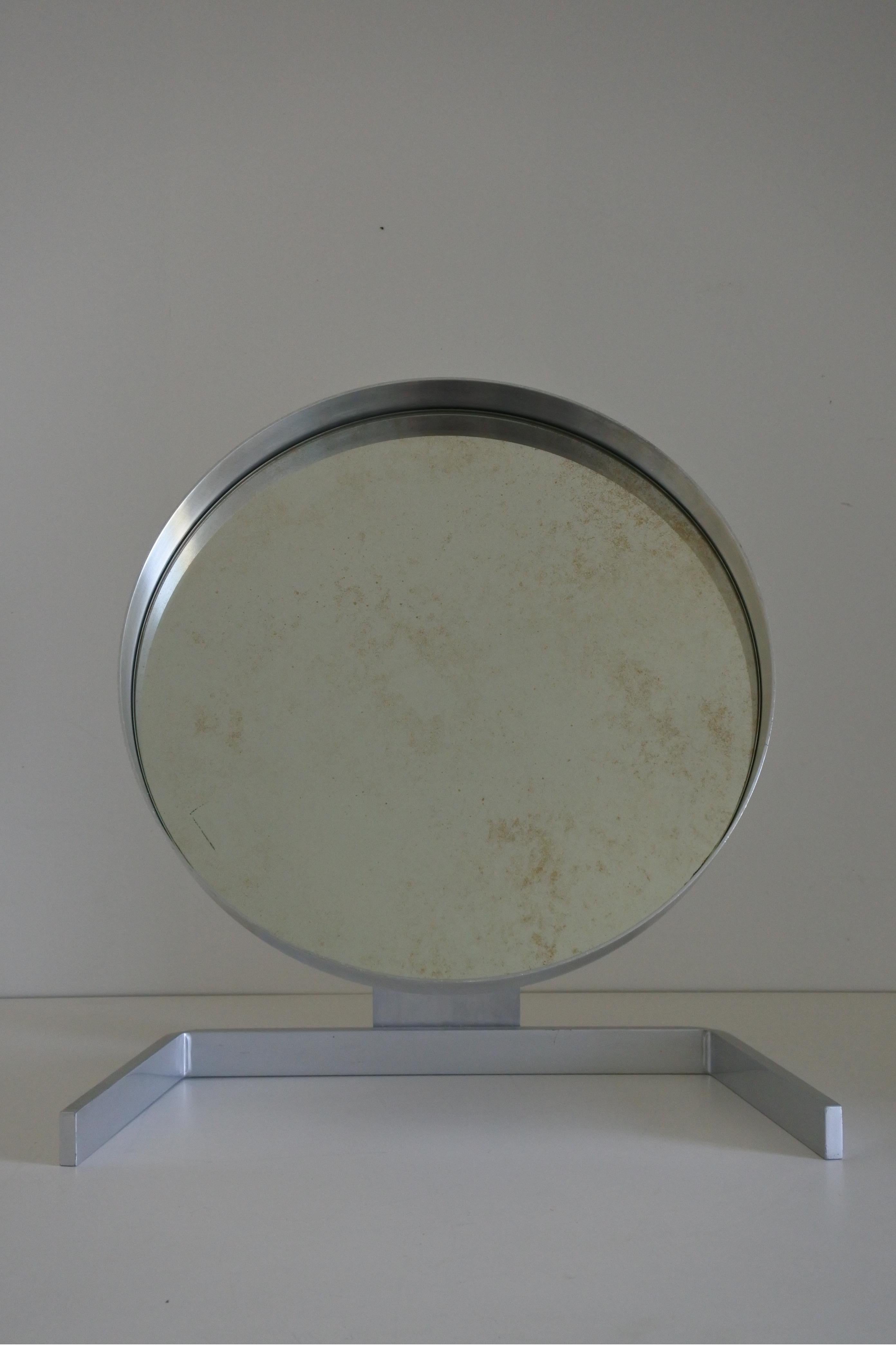 Modernist Aluminum Vanity or Table Mirror by Pierre Vandel, France 1970s 3