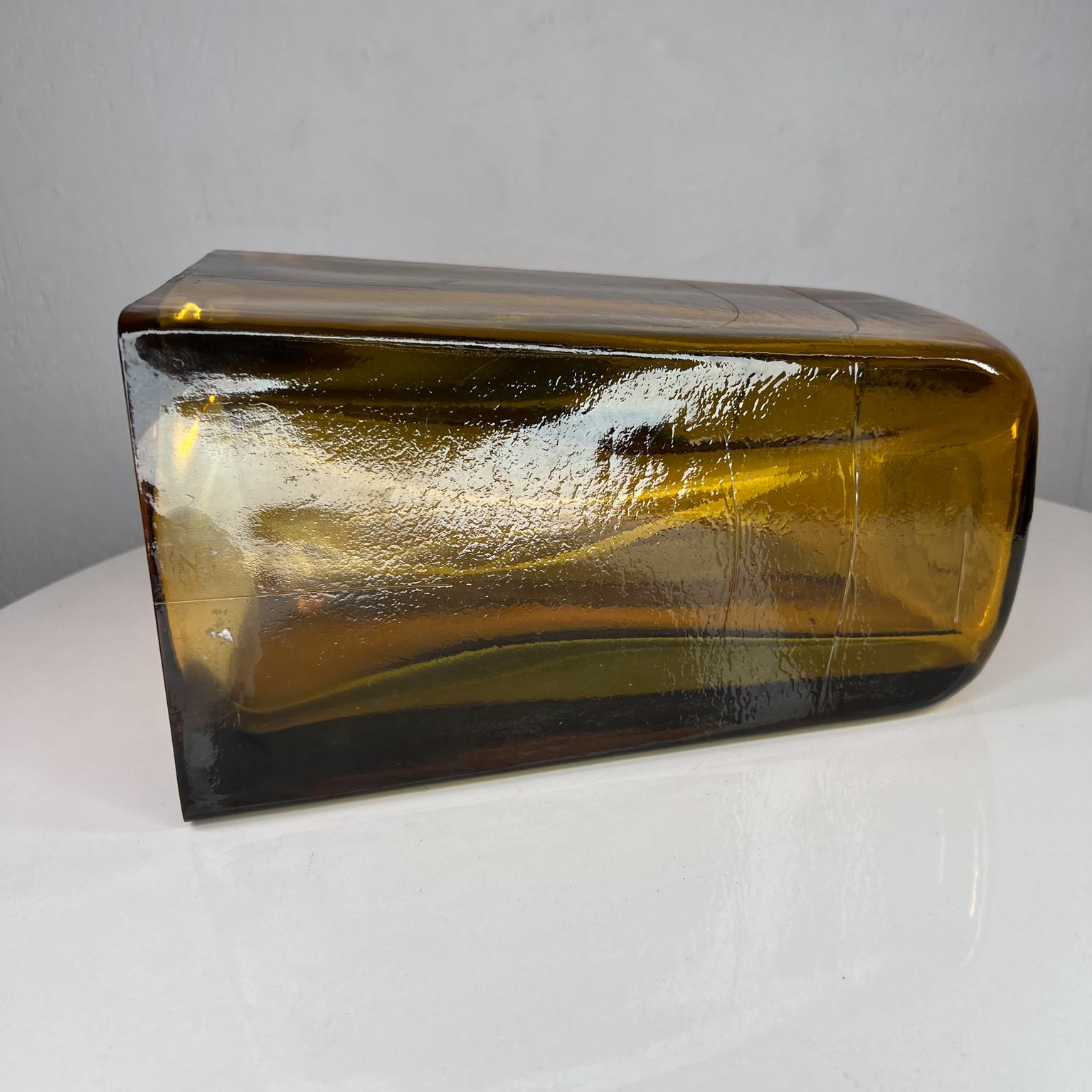 Modernist Amber Art Glass Vase Style of Blenko Handblown Thick Panel 6
