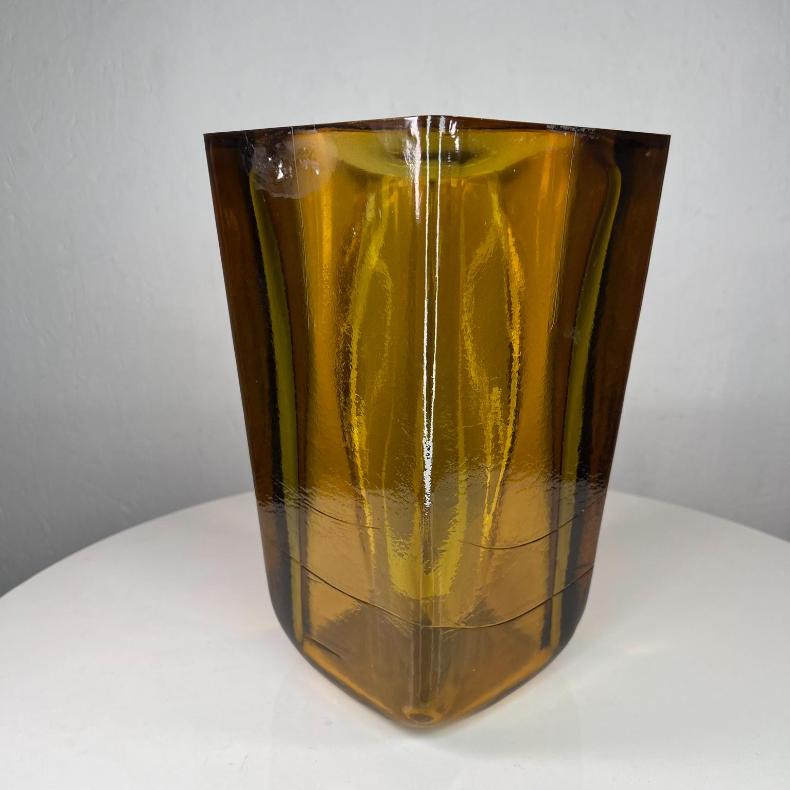 Mid-Century Modern Modernist Amber Art Glass Vase Style of Blenko Handblown Thick Panel