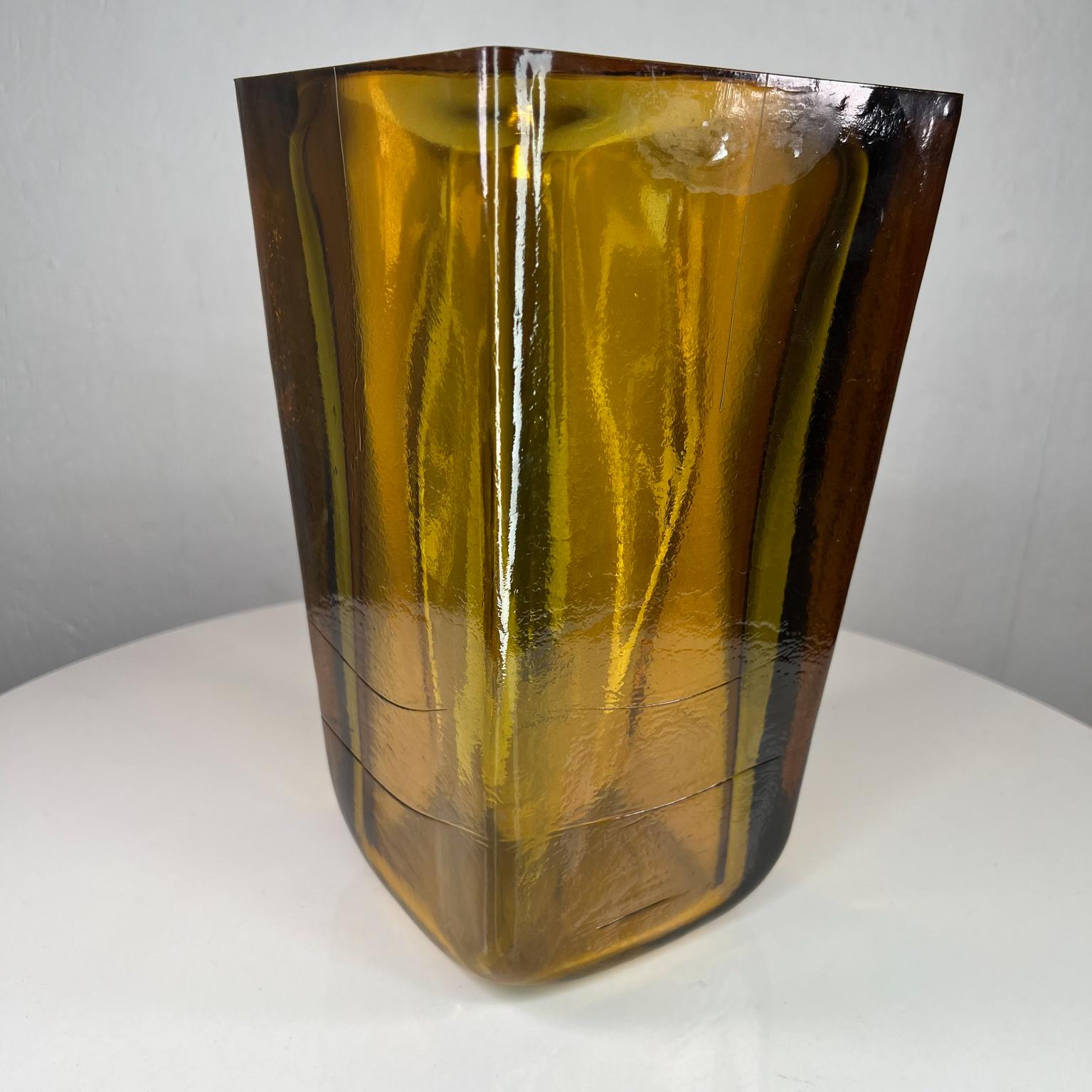 Late 20th Century Modernist Amber Art Glass Vase Style of Blenko Handblown Thick Panel