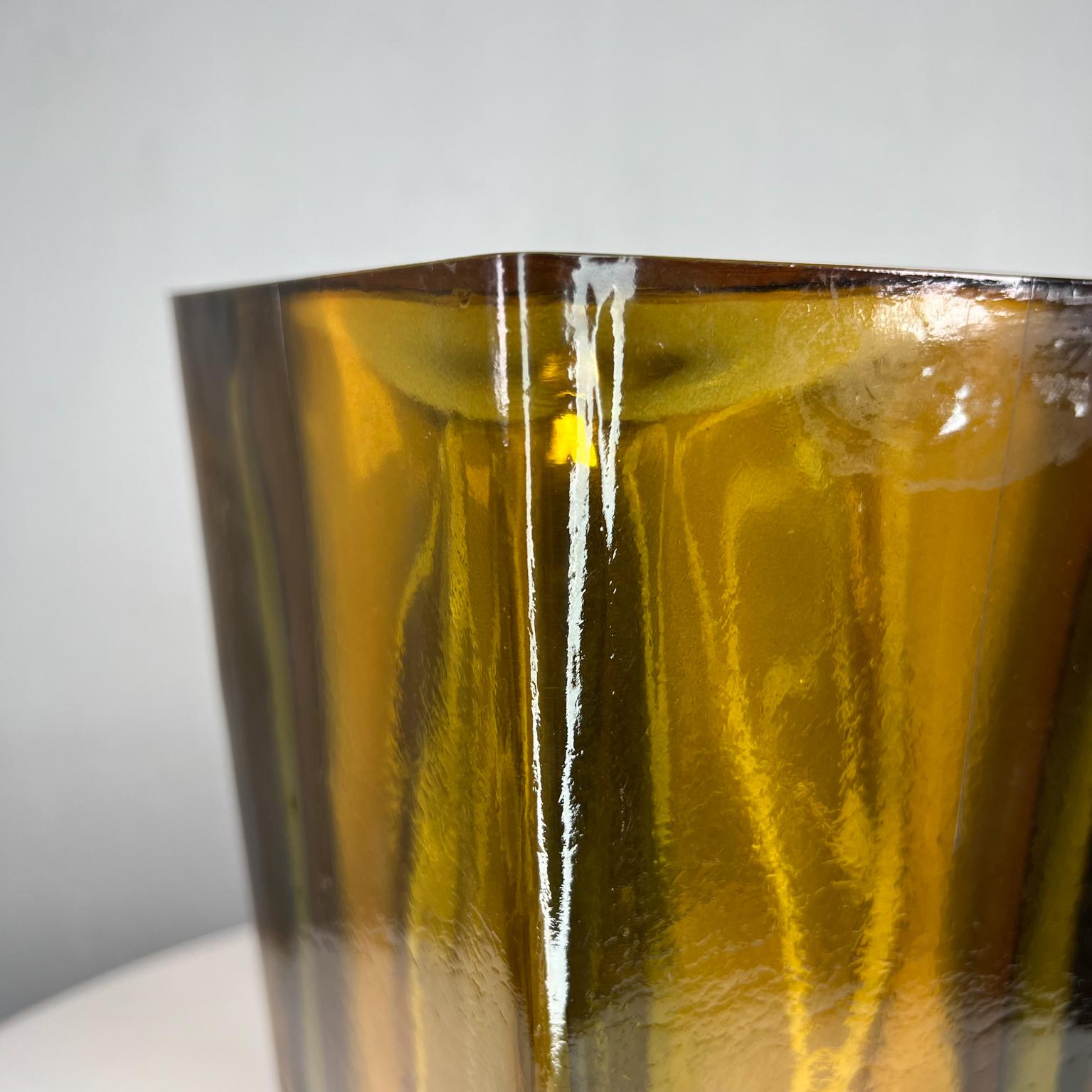Modernist Amber Art Glass Vase Style of Blenko Handblown Thick Panel 1