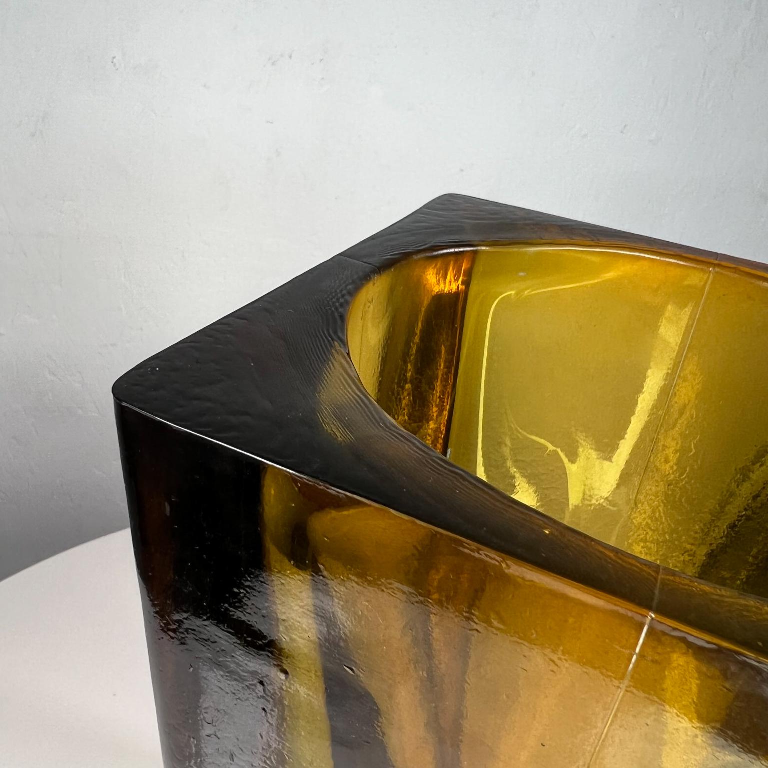 Modernist Amber Art Glass Vase Style of Blenko Handblown Thick Panel 4