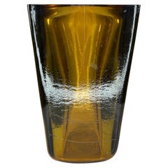 Modernist Amber Art Glass Vase Style of Blenko Handblown Thick Panel