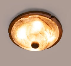 Modernist Amber Murano Flush Mount Glass & Wood by Kaiser, Germany 1960s