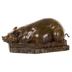 Modernist American Bronze Sculpture “Resting Pig” by Dan Ostermiller ca. 1997