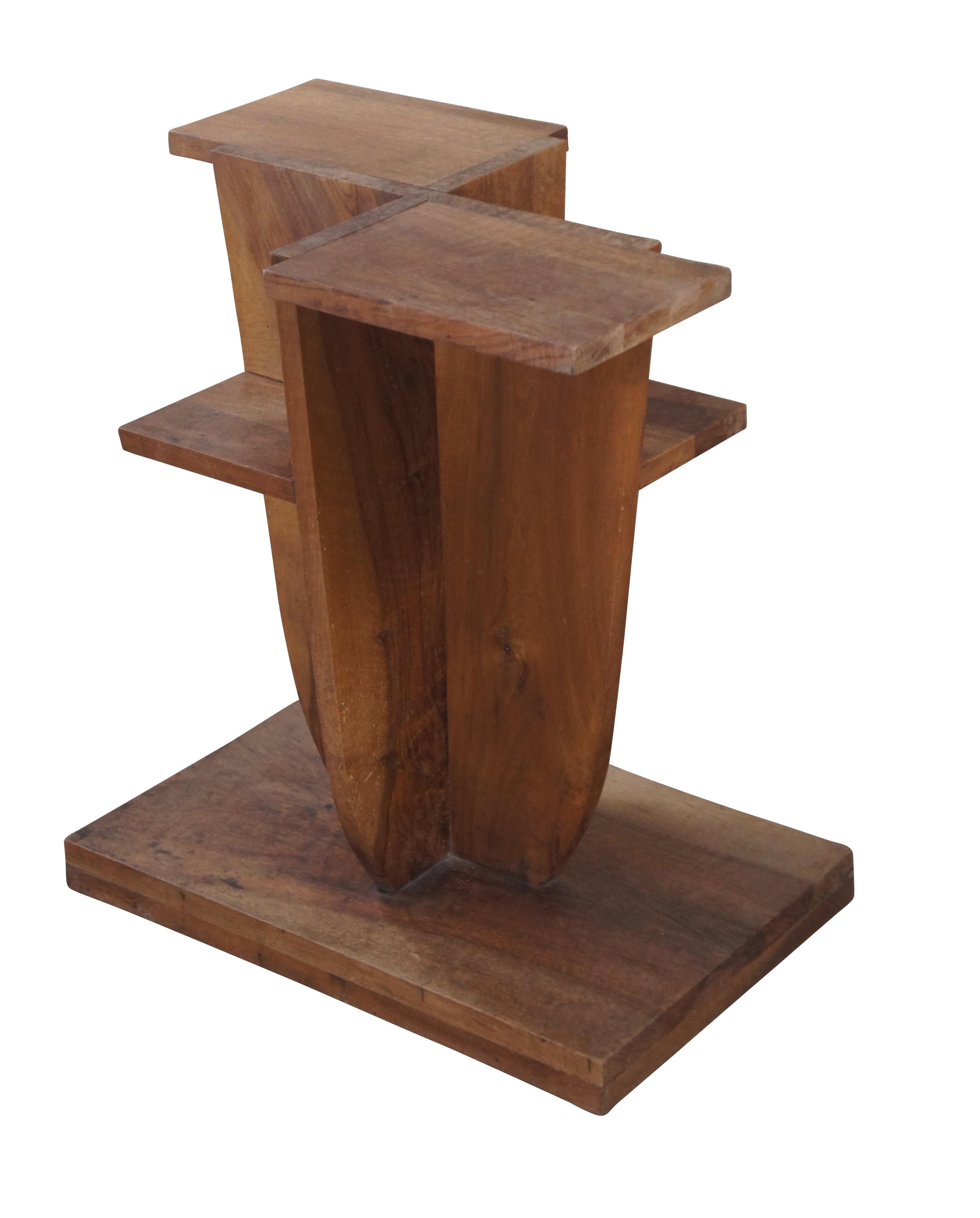 Art Deco Modernist American Walnut Tiered Plant Stand Side Table Sculpture Pedestal Base For Sale