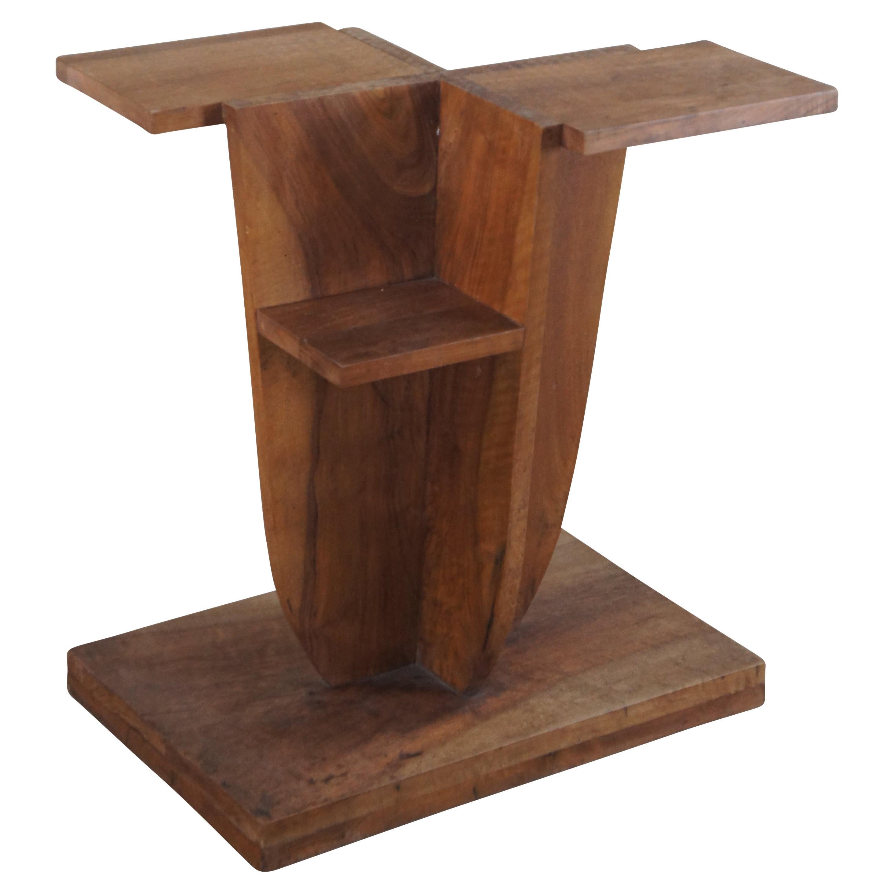 Table d'appoint moderniste en noyer américain Sculpture Tiered Plant Stand Pedestal Base