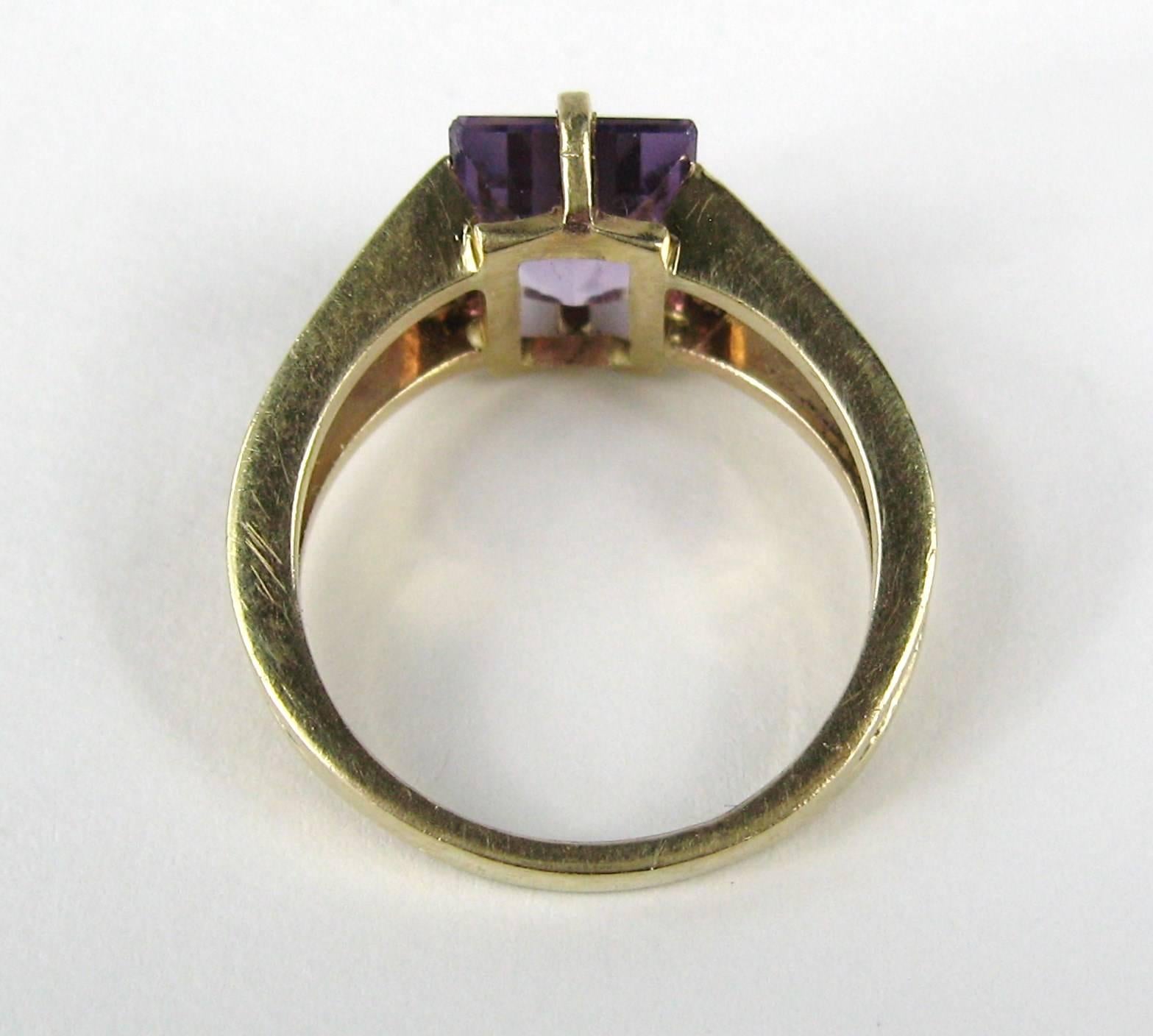 Women's Modernist Amethyst Diamond Ring 14 Karat For Sale