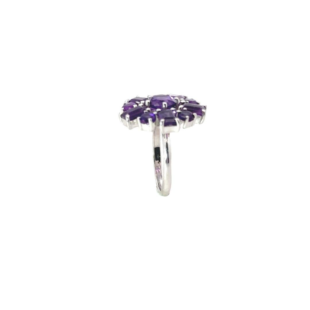 For Sale:  Modernist Amethyst Floral Cluster Cocktail Ring for Mom in 925 Sterling Silver 3