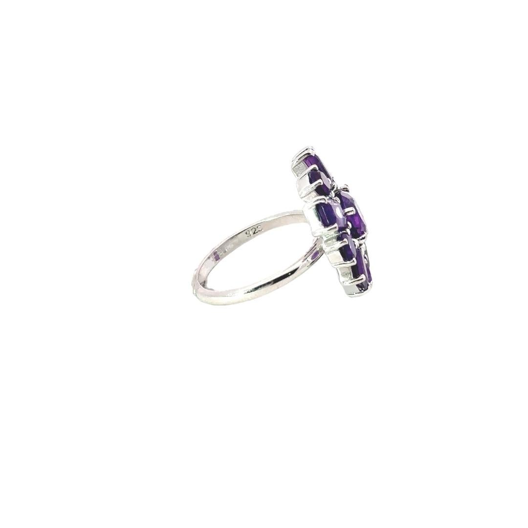 For Sale:  Modernist Amethyst Floral Cluster Cocktail Ring for Mom in 925 Sterling Silver 5