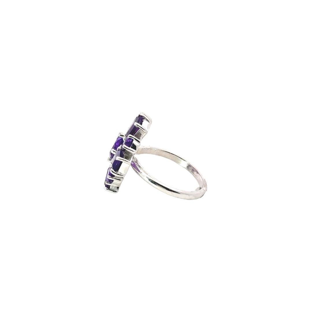 For Sale:  Modernist Amethyst Floral Cluster Cocktail Ring for Mom in 925 Sterling Silver 6