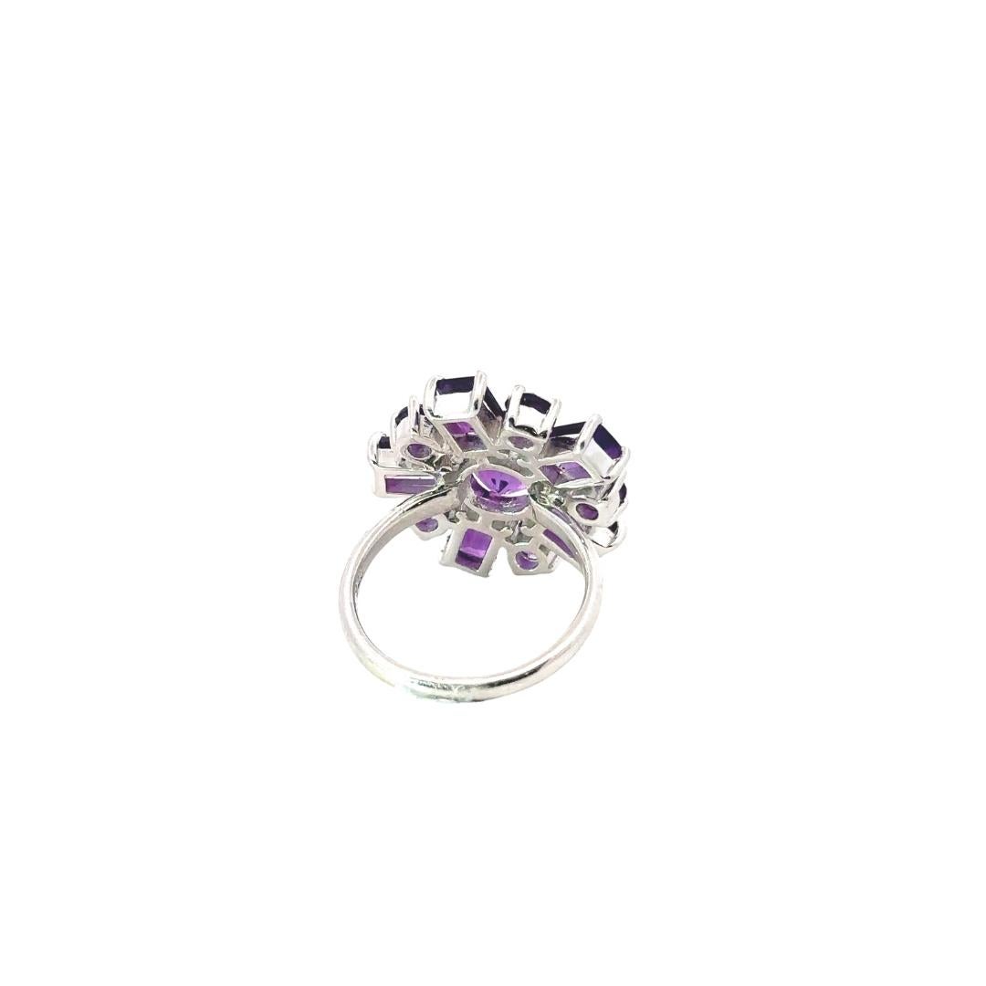 For Sale:  Modernist Amethyst Floral Cluster Cocktail Ring for Mom in 925 Sterling Silver 7