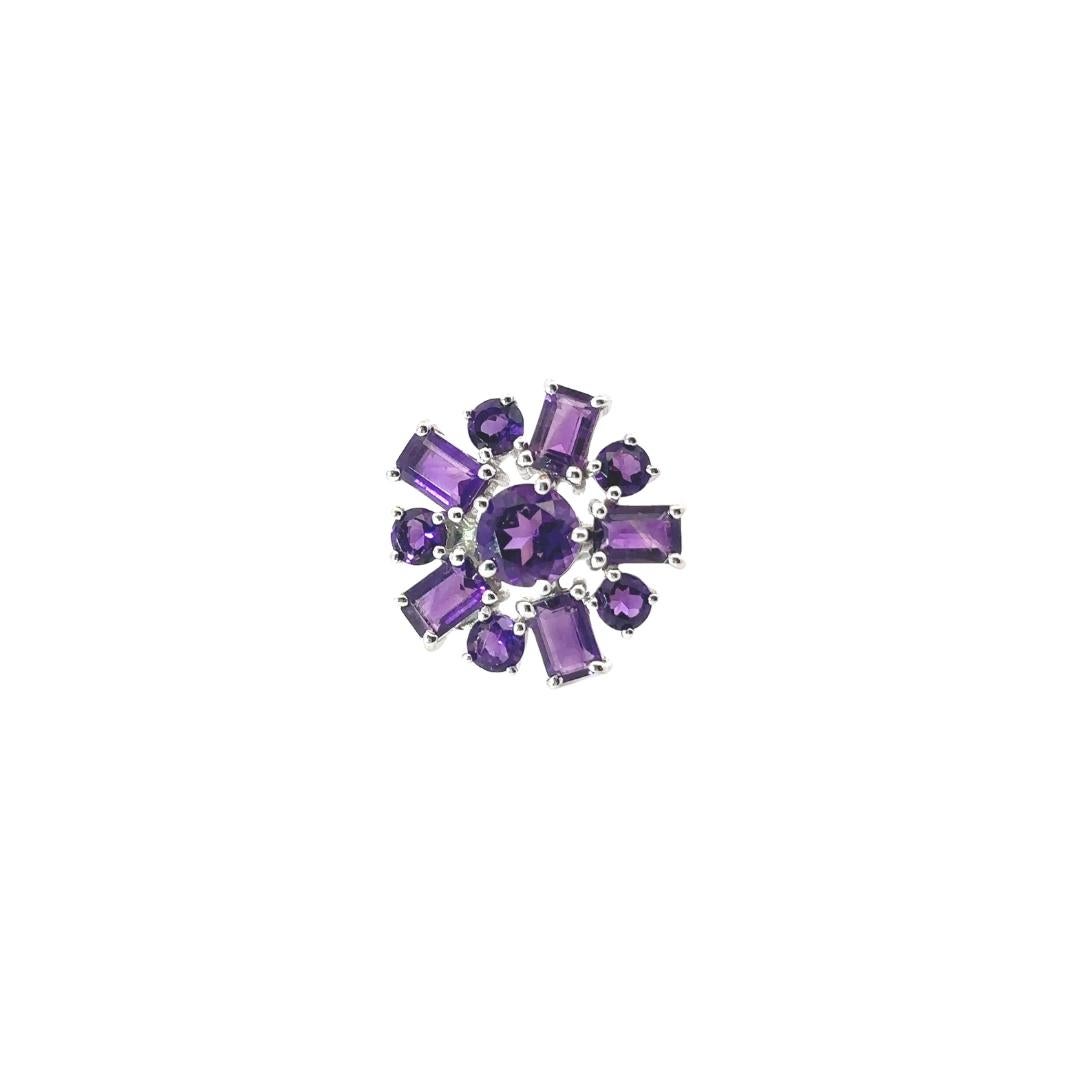 For Sale:  Modernist Amethyst Floral Cluster Cocktail Ring for Mom in 925 Sterling Silver 8