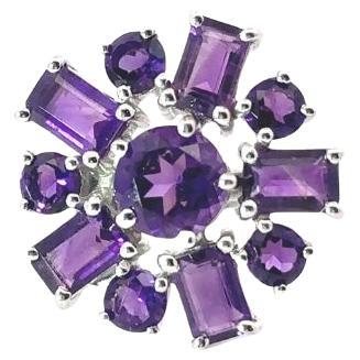 For Sale:  Modernist Amethyst Floral Cluster Cocktail Ring for Mom in 925 Sterling Silver