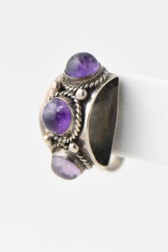 Modernist Amethyst Sterling Silver Hoop Earrings