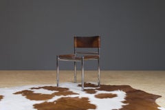 Modernist and Minimalistic Vintage Chair in Leather and Chrome Manner of Bauhaus