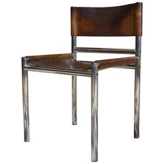 Modernist and Minimalistic Vintage Chair in Leather and Chrome Manner of Bauhaus