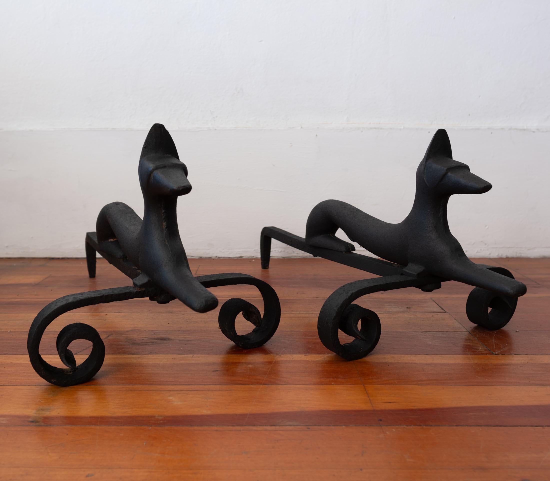 Unknown Modernist Andirons Fire Dogs, 1940s