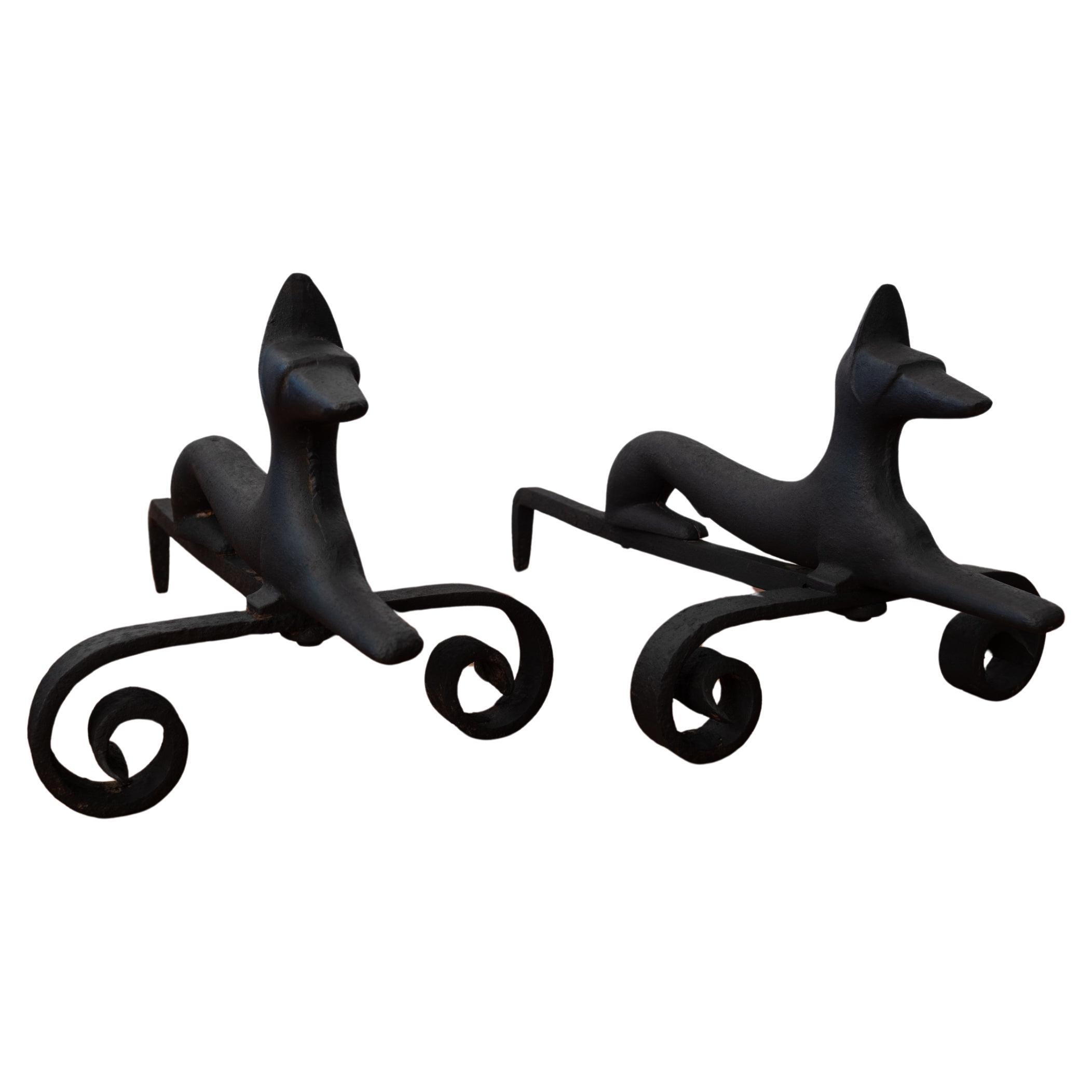 Modernist Andirons Fire Dogs, 1940s