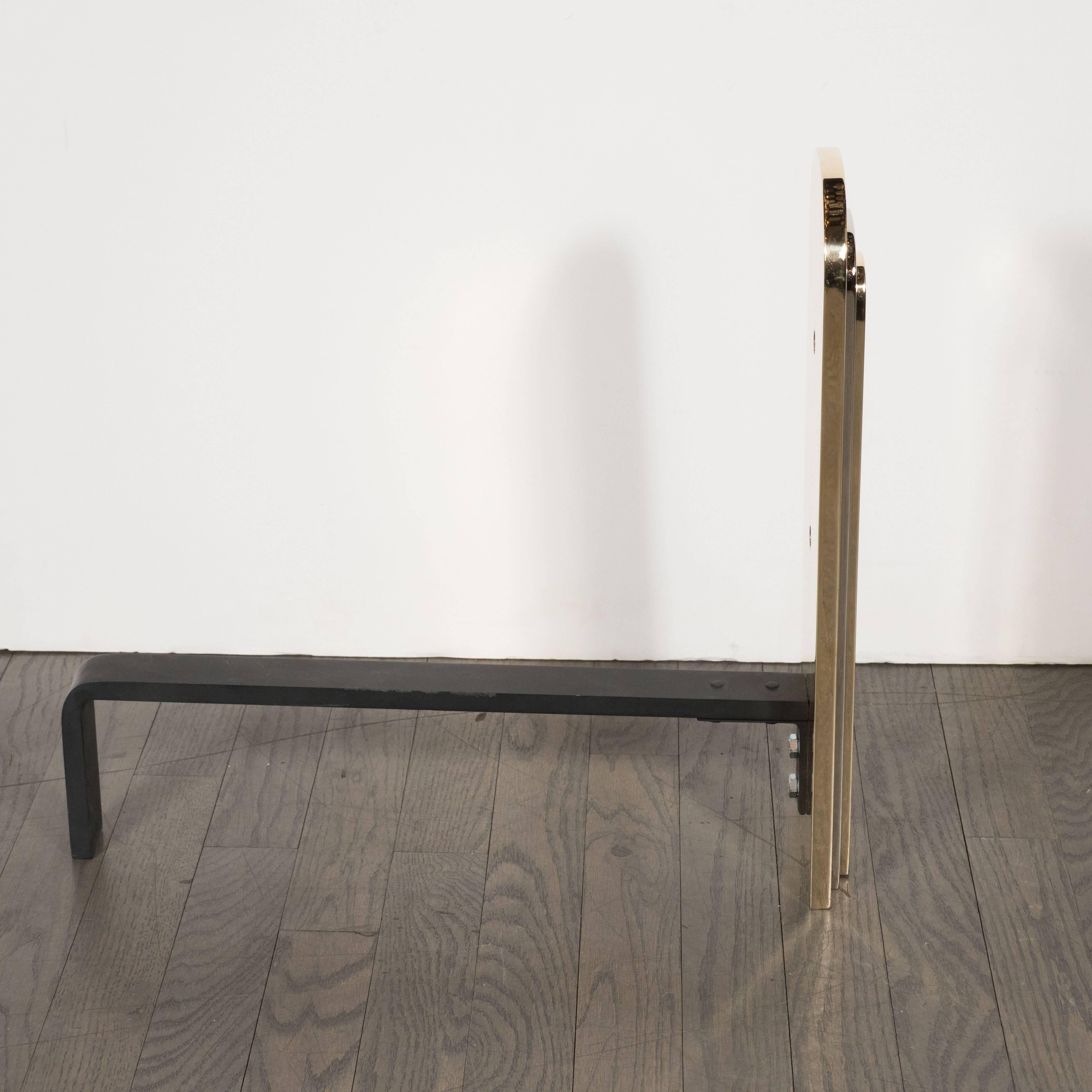 Andirones modernistas de latón pulido y níquel, diseño de Karl Springer Moderno en venta