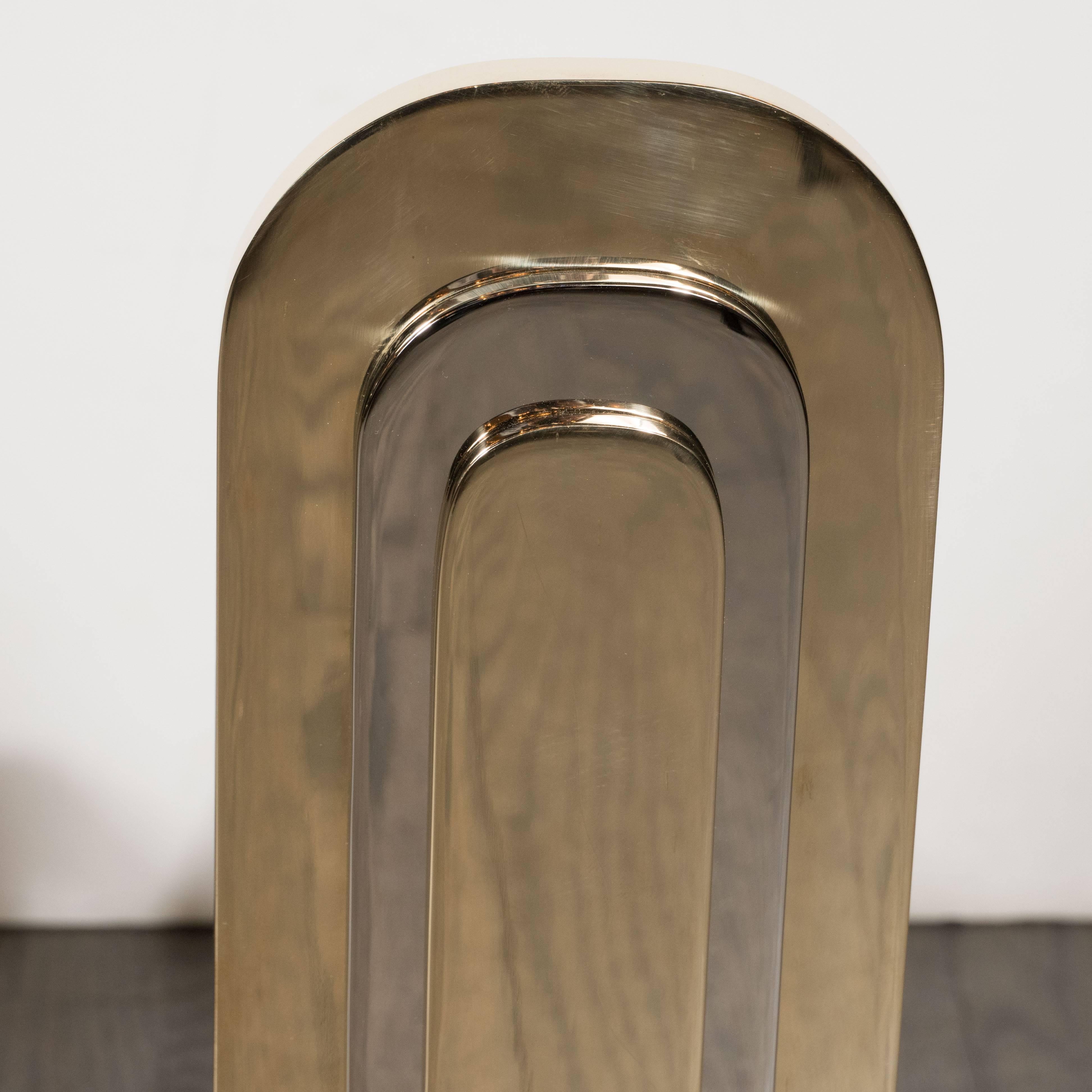 Andirones modernistas de latón pulido y níquel, diseño de Karl Springer Estadounidense en venta