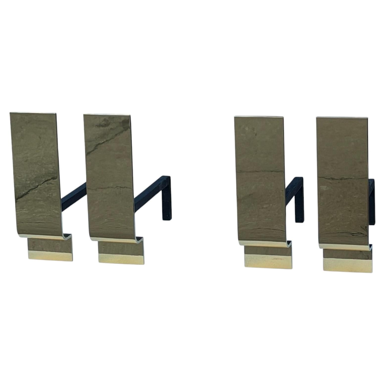 Modernist Andirons Solid Brass Polished ca' 1950's For Sale