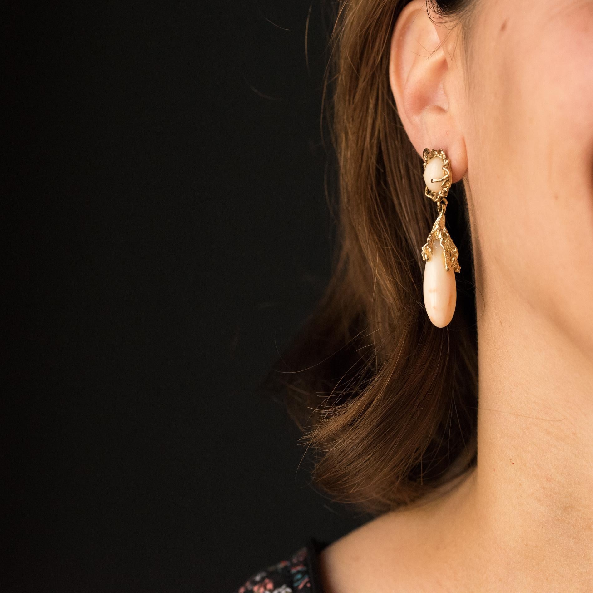 Women's Modernist Angel Skin Coral Yellow Gold Dangle Earrings