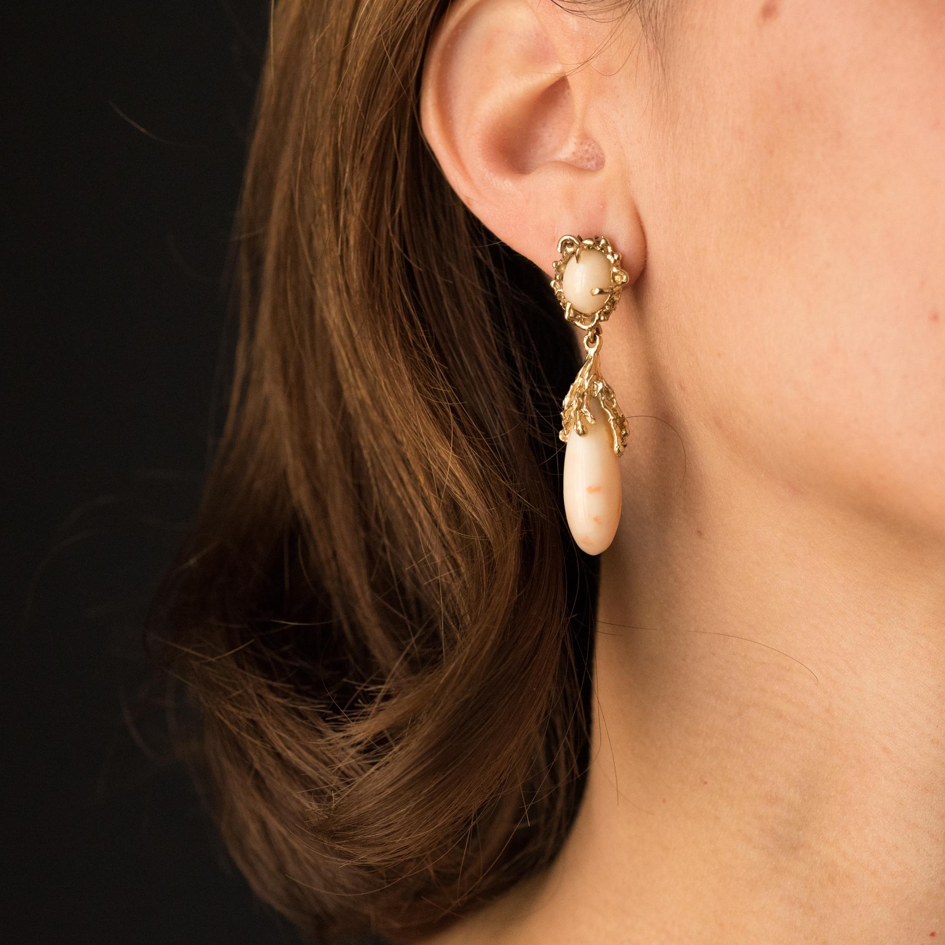 Modernist Angel Skin Coral Yellow Gold Dangle Earrings 3