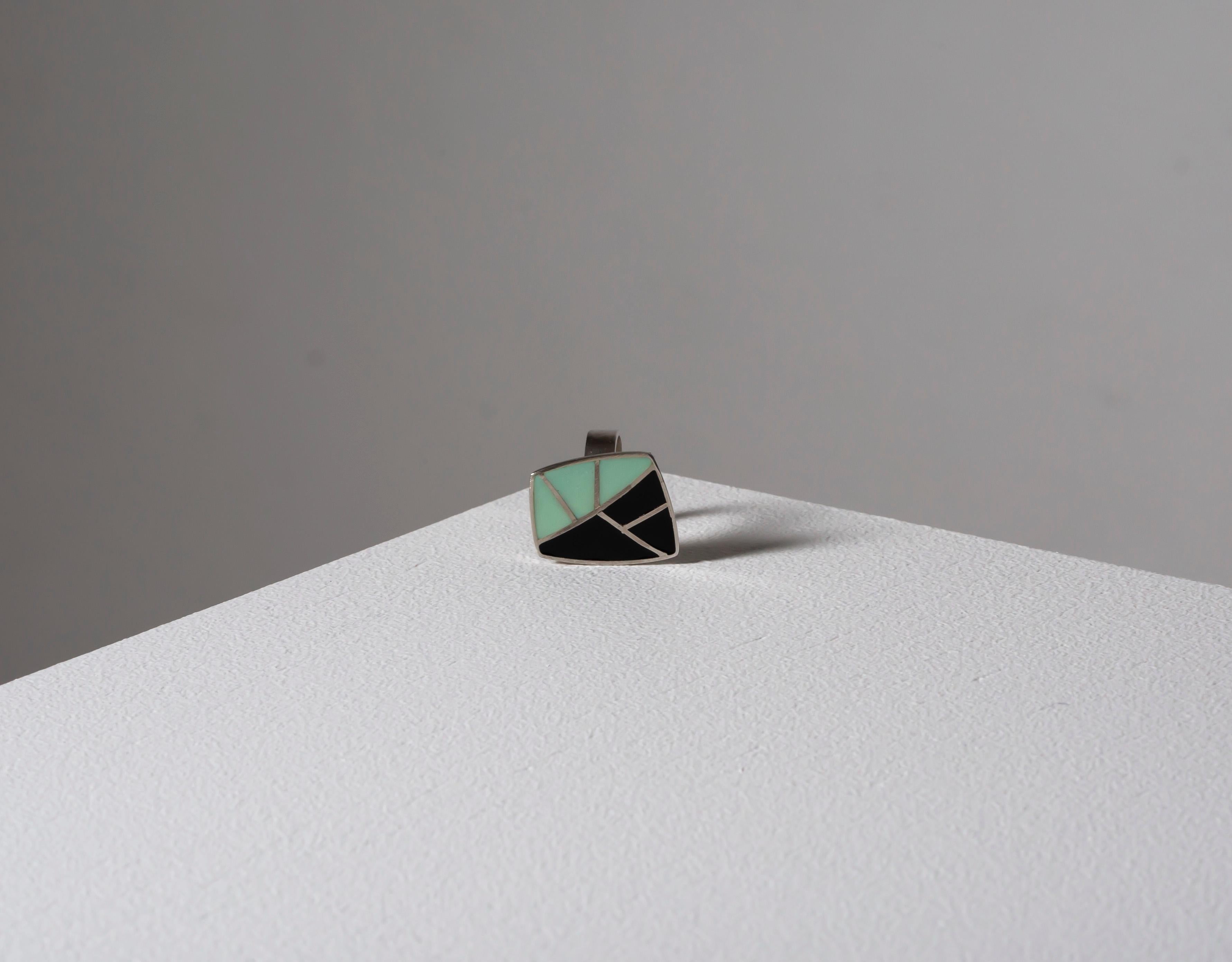 Modernist Anne Leger Enamel Silver Ring For Sale 1