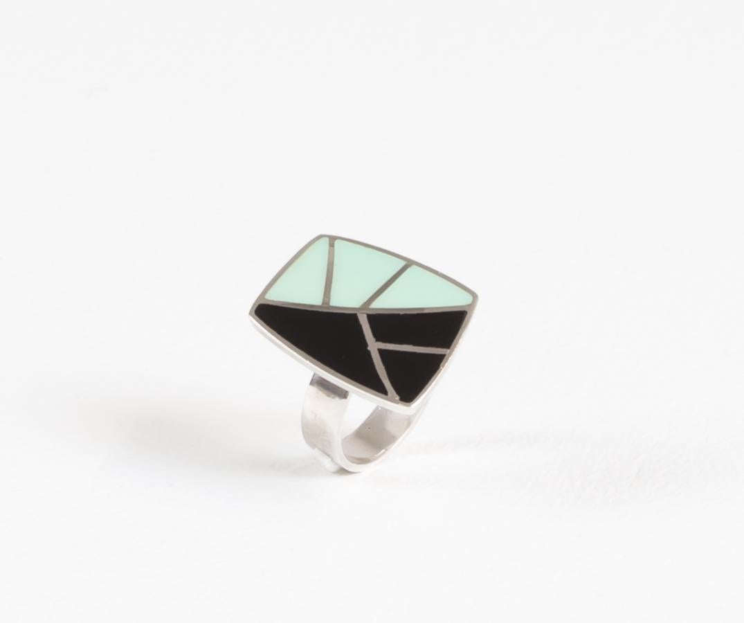 Modernist Anne Leger Enamel Silver Ring For Sale 4