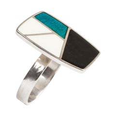 Modernist Anne Leger Enamel Silver Ring