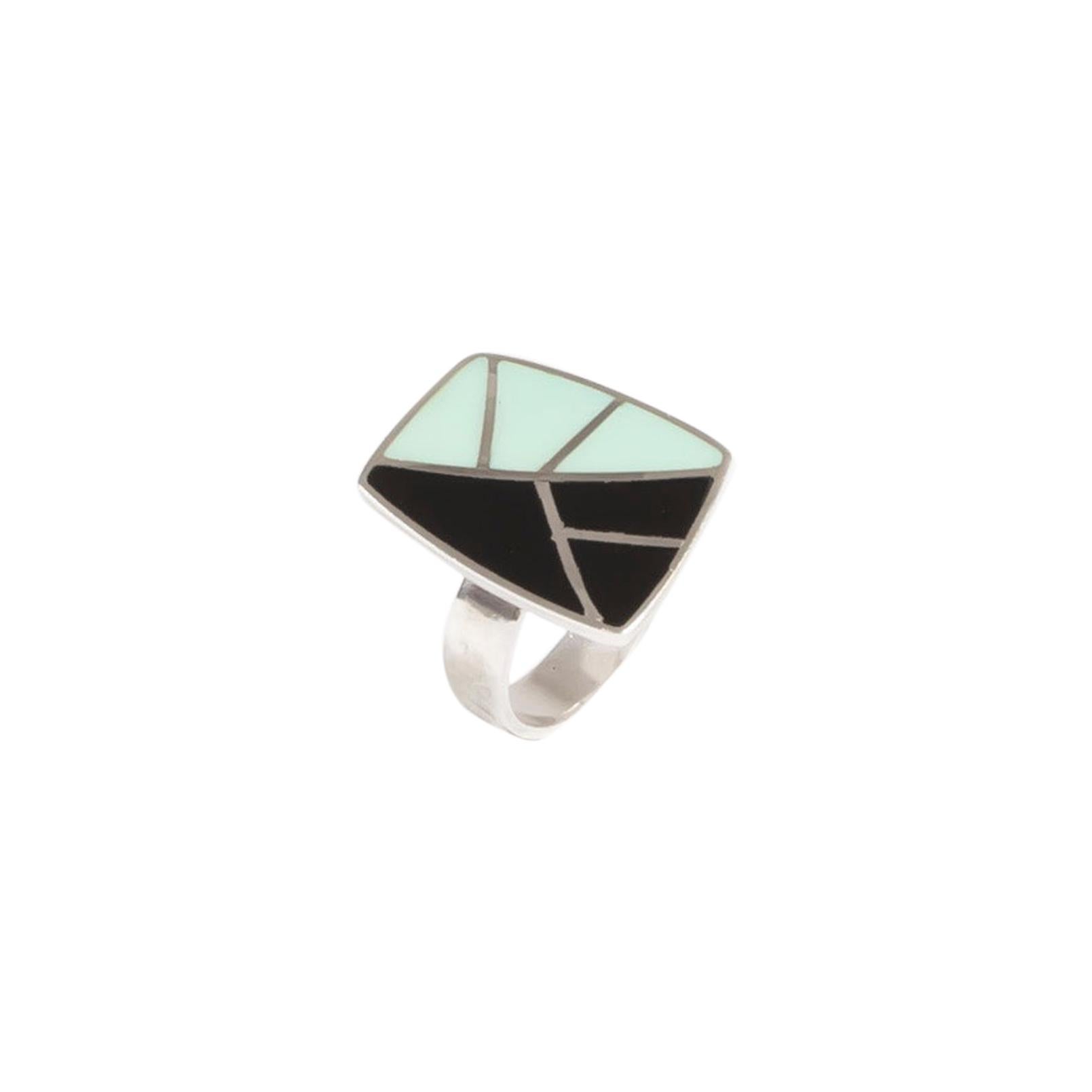 Modernist Anne Leger Enamel Silver Ring For Sale