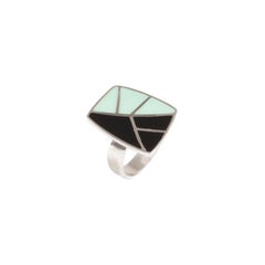 Modernist Anne Leger Enamel Silver Ring
