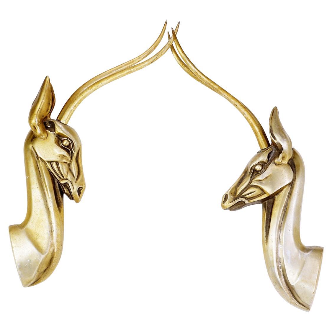 Modernist Anodized Aluminum Gazelle Wall Sculpture Pair by Pendergast - 1960s For Sale