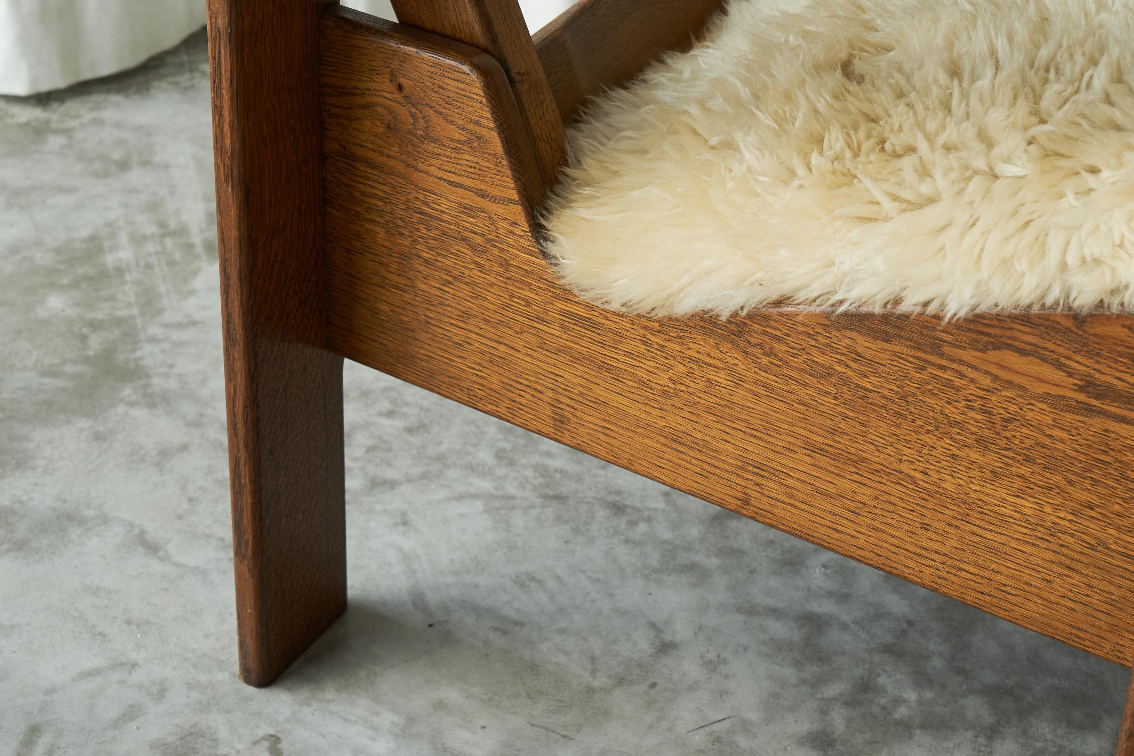 Modernist Anthroposophical Armchair in Solid Oak and Sheepskin 1980 4