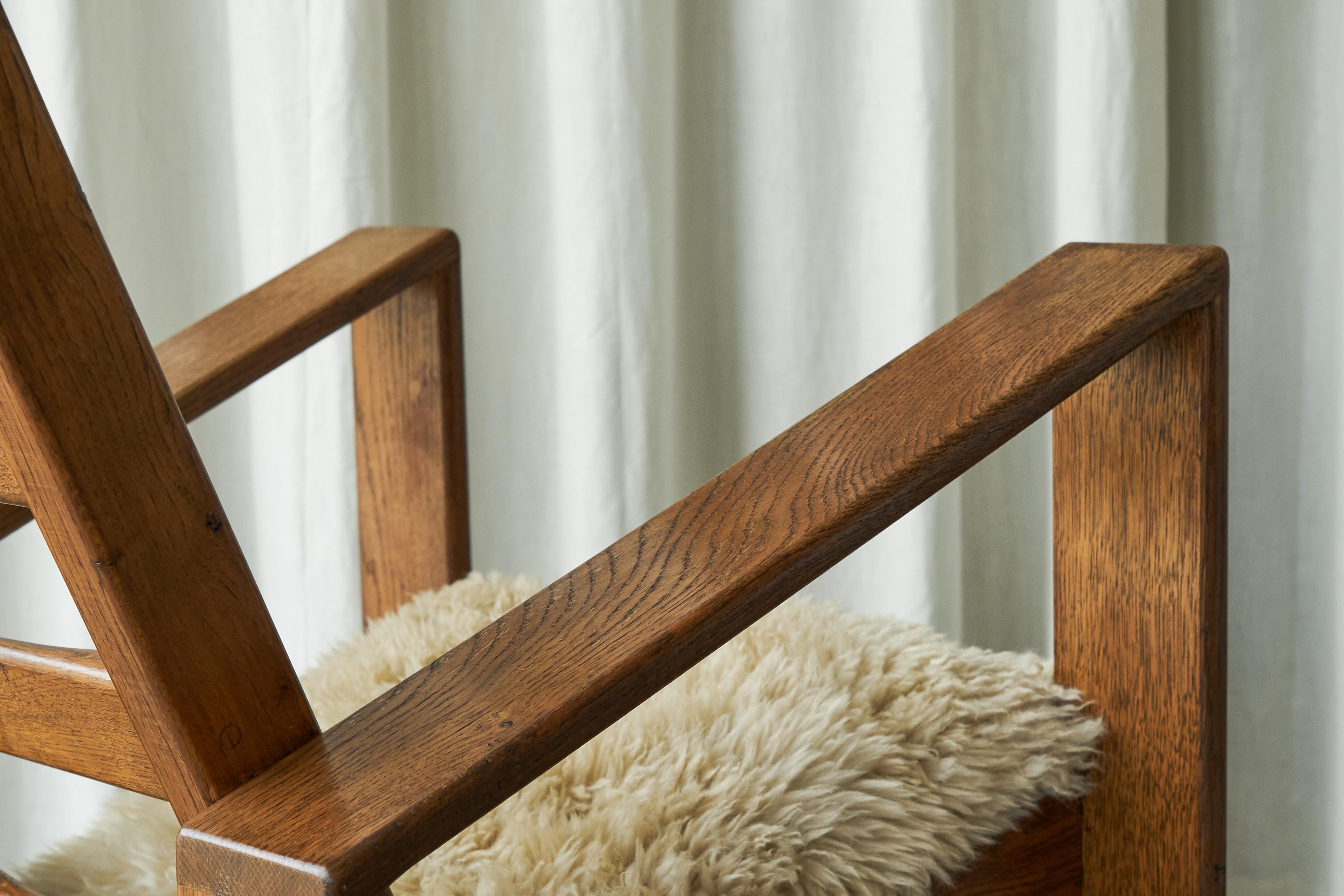 Modernist Anthroposophical Armchair in Solid Oak and Sheepskin 1980 5