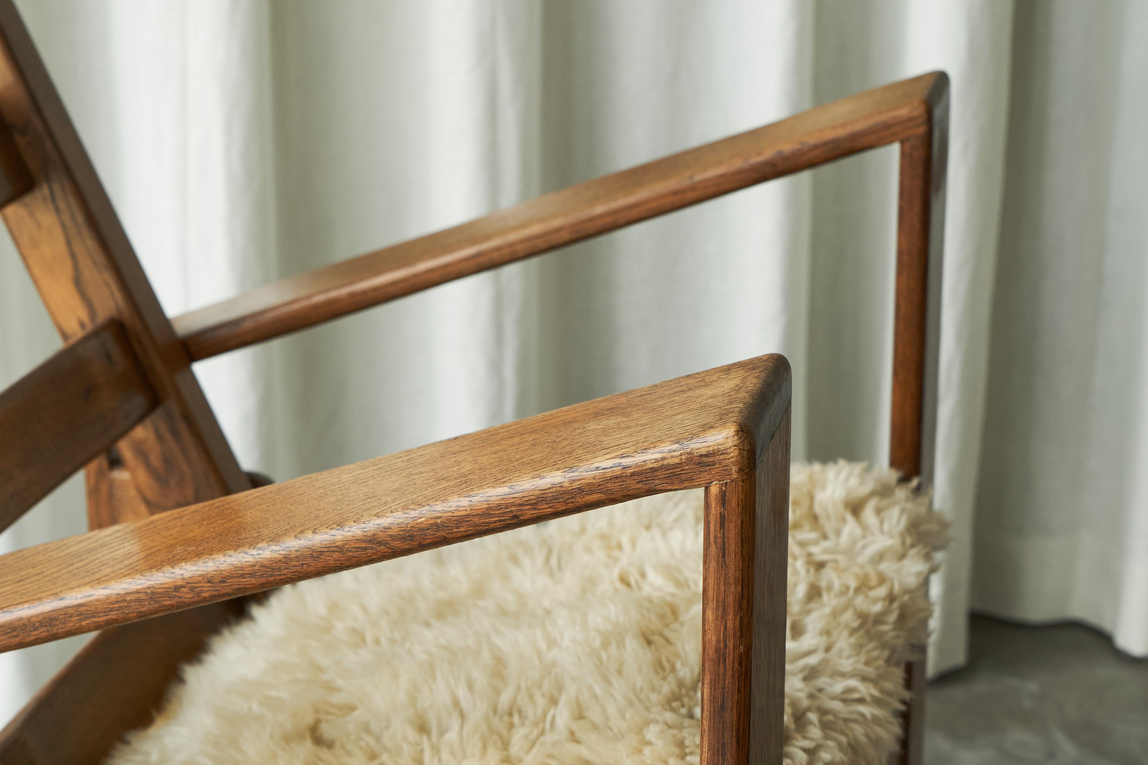20th Century Modernist Anthroposophical Armchair in Solid Oak and Sheepskin 1980