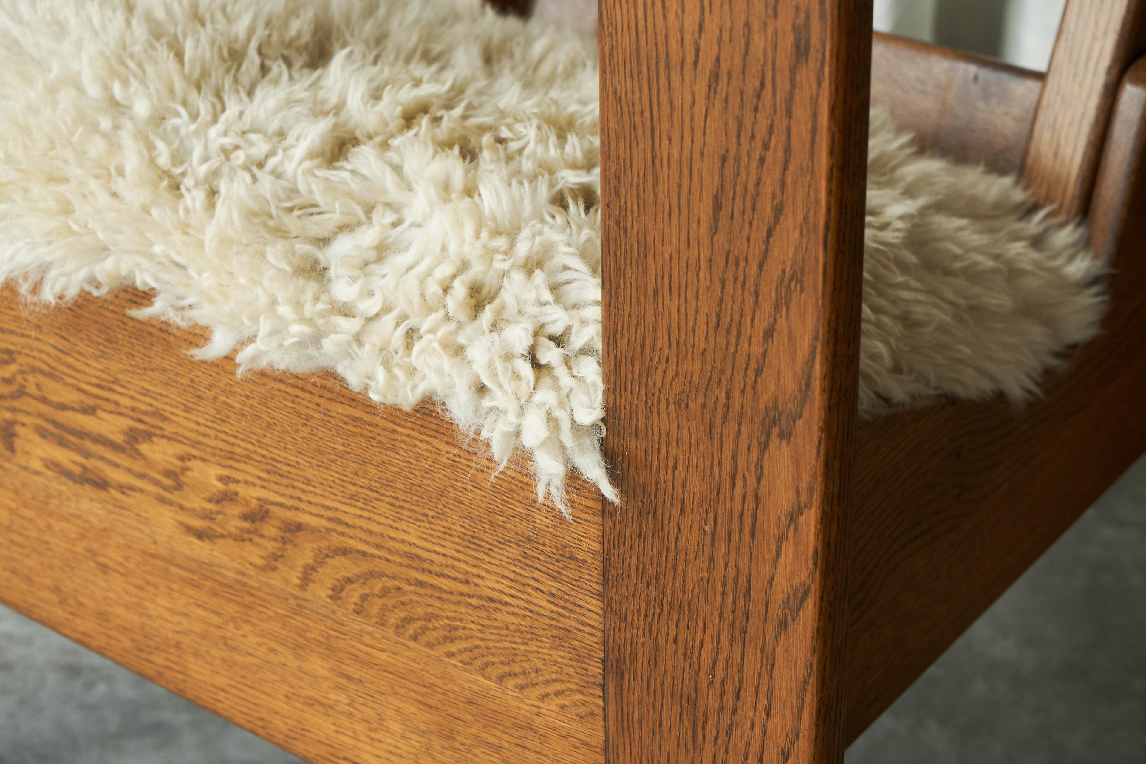 Modernist Anthroposophical Armchair in Solid Oak and Sheepskin 1980 2