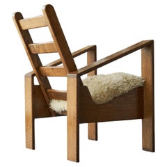 Anthroposophischer Sessel aus massiver Eiche und Schafsfell im modernistischen Stil 1980
