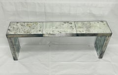 Modernist Antiqued Reeded Glass & Mirror Console Table by John Himmel, Canada