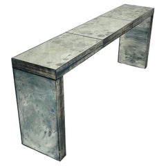 Modernist Antiqued Reeded Glass & Mirror Console Table by John Himmel, Canada