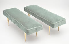 Modernist Aqua Velvet Italian Benches