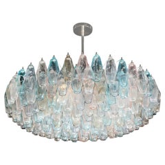 Modernist Aquamarine, Cobalt and Rose Chandelier with Chrome Fittings