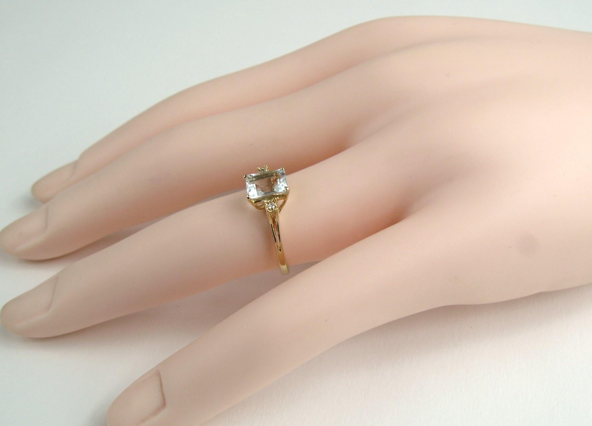 Emerald Cut Modernist Aquamarine Diamond Ring 14 Karat For Sale