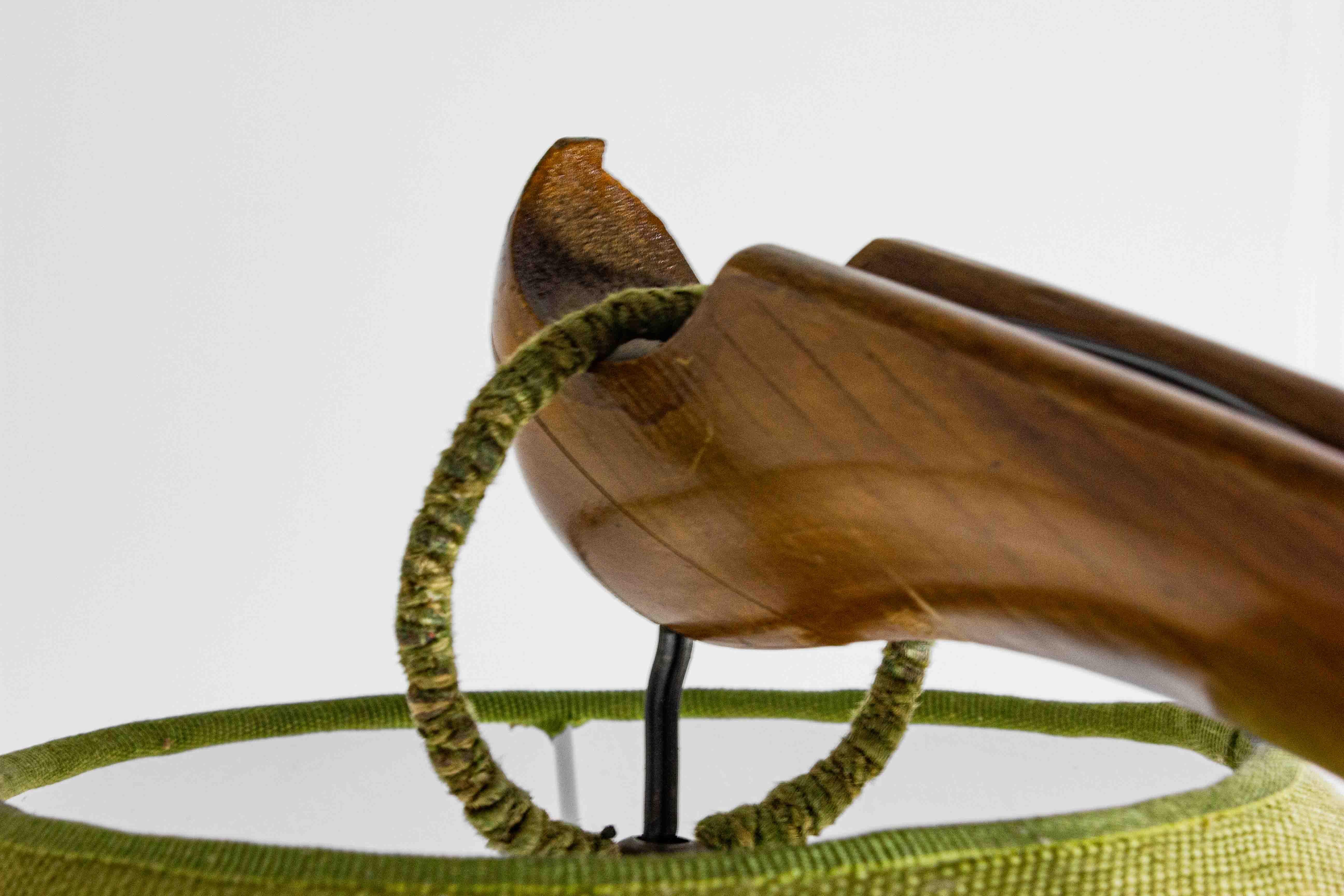 Fabric Modernist 'Arc' floor lamp in walnut, Italy 1950s