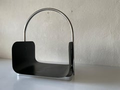 Modernist Arc-shaped Chrome and Black Metal Magazine Stand, 1960s, Germany