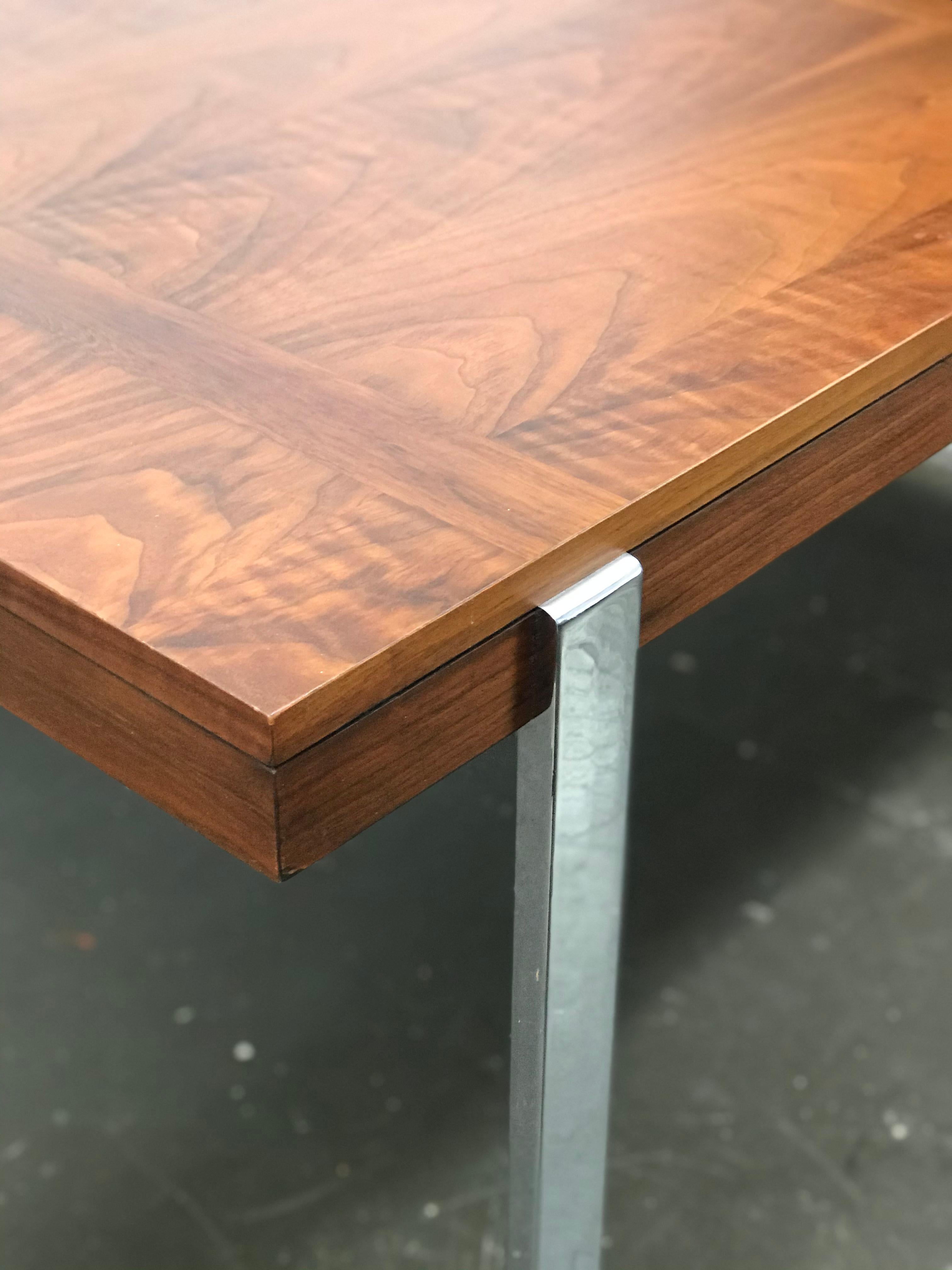 American Modernist Architectural Dining Table in Walnut Rosewood and Chrome